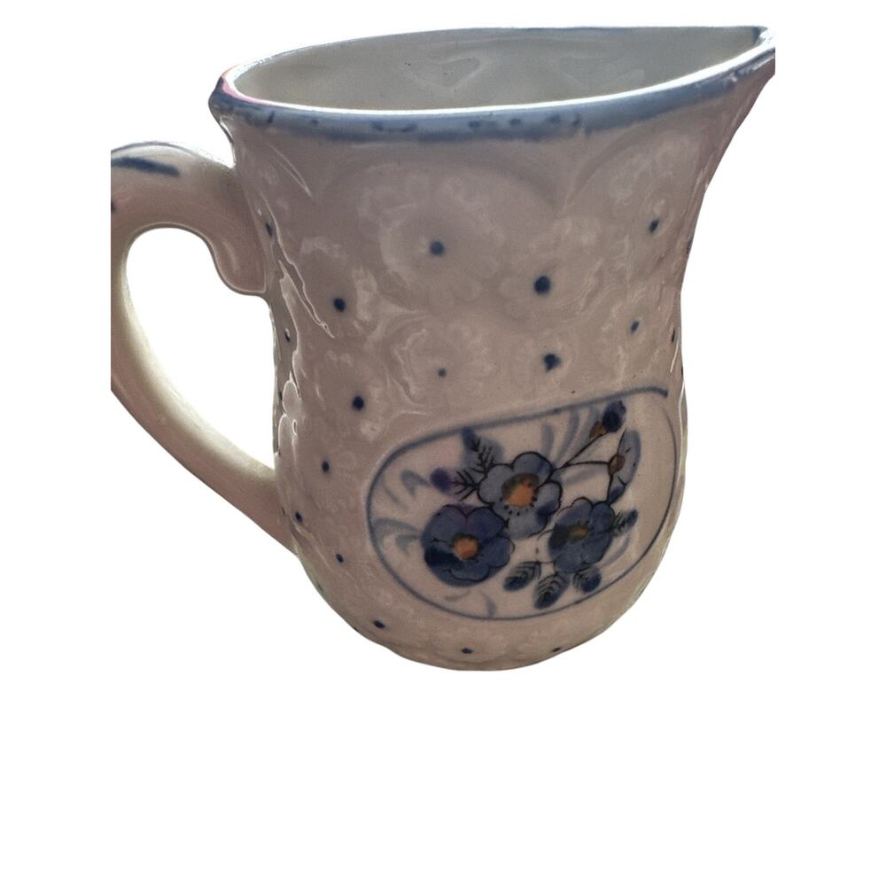 Small Pitcher or Creamer - Hand Painted JAPAN - Blue Flowers & Dots Cottagecore‎